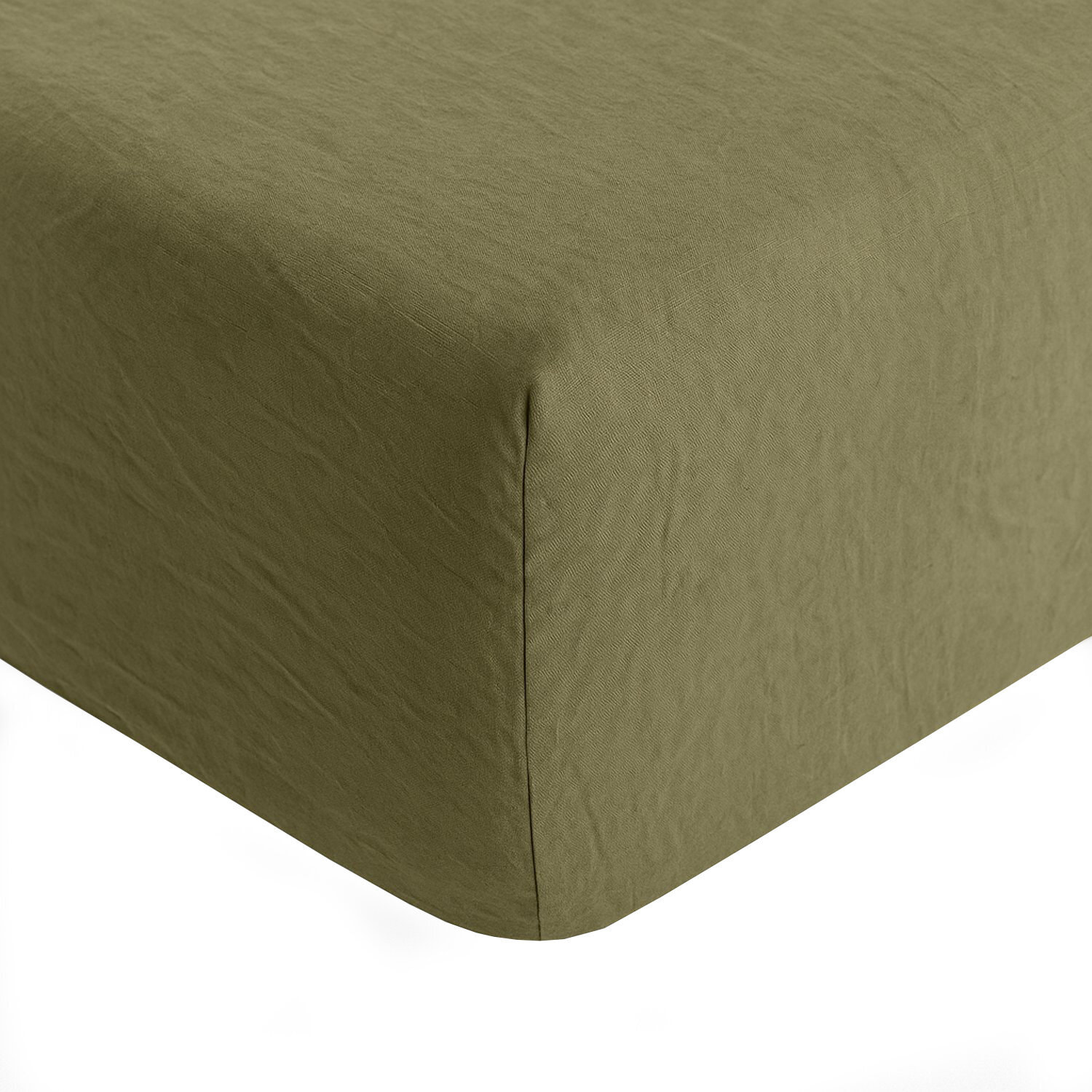 Drap housse bonnet 40cm 100% lin lavé olive