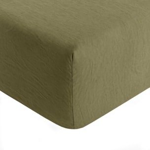 Drap housse bonnet 40cm 100% lin lavé olive