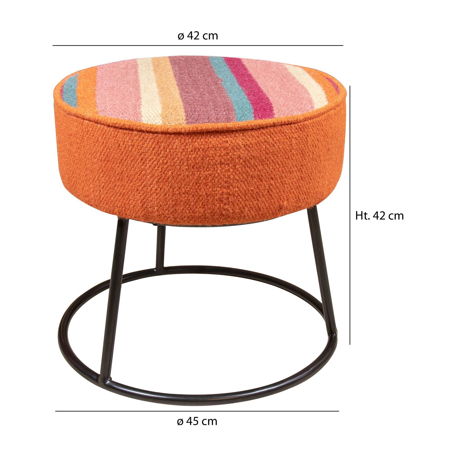 Tabouret en tissu coloré et pieds en métal noir CHAQUIRAS