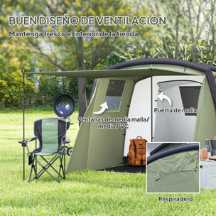 Tienda de Campaña Inflable Familiar Tipo Túnel para 3–6 Personas Tienda de Campaña Glamping con Vestíbulo Ventanas de Malla y Bolsa de Transporte Protección UV 50+ Impermeable Verde Oliva
