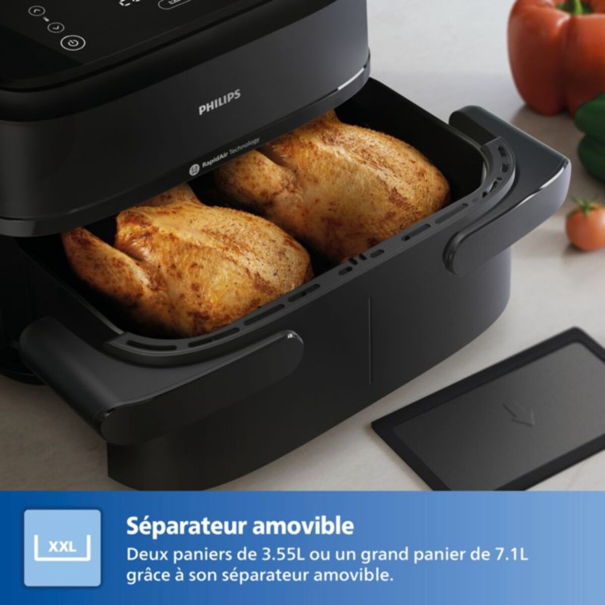 Airfryer PHILIPS NA150/00 friteuse sans huile panier flexible avec séparateur amovible, Série 1000 7.1L