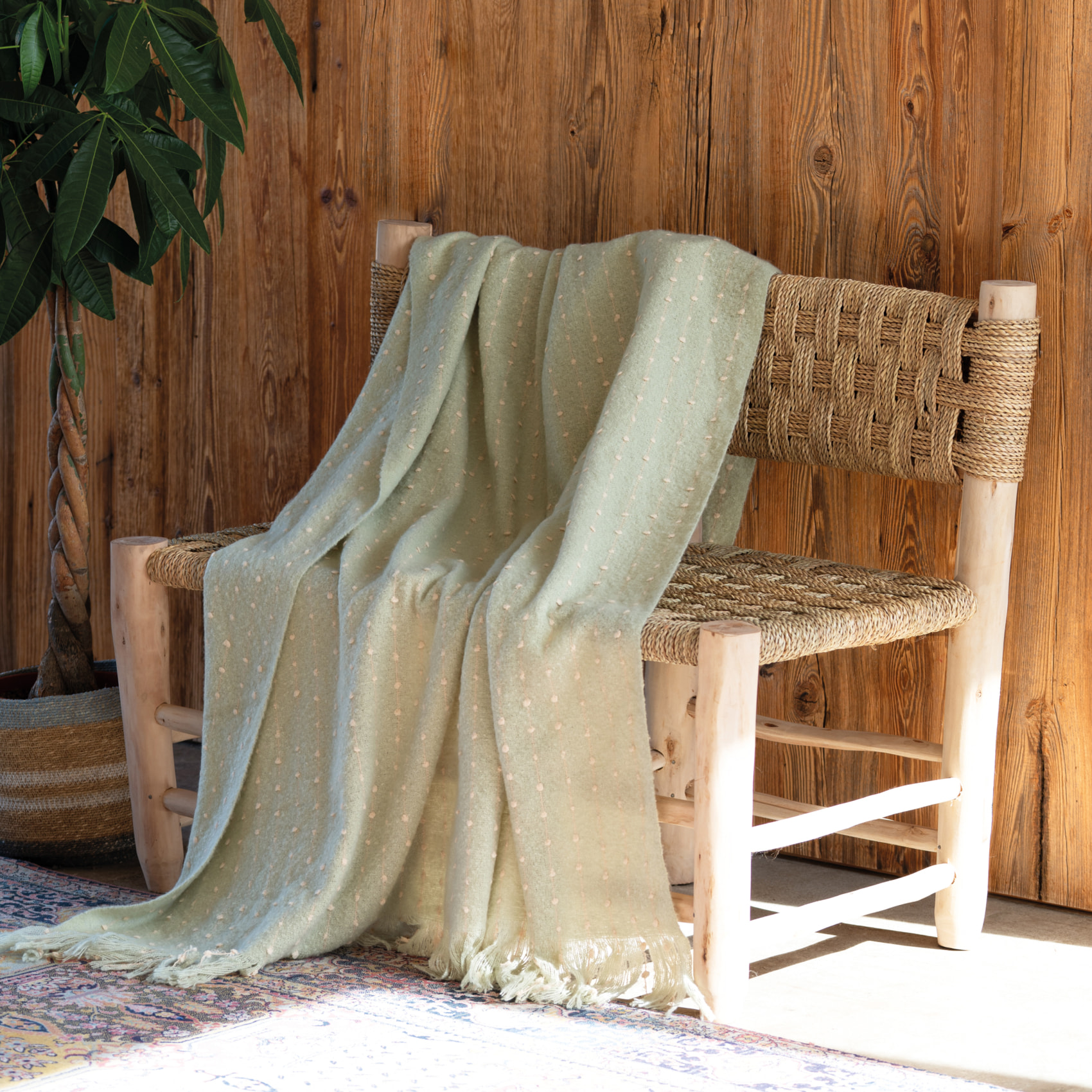 Plaid ou jeté de lit aspect mohair doux - Vert