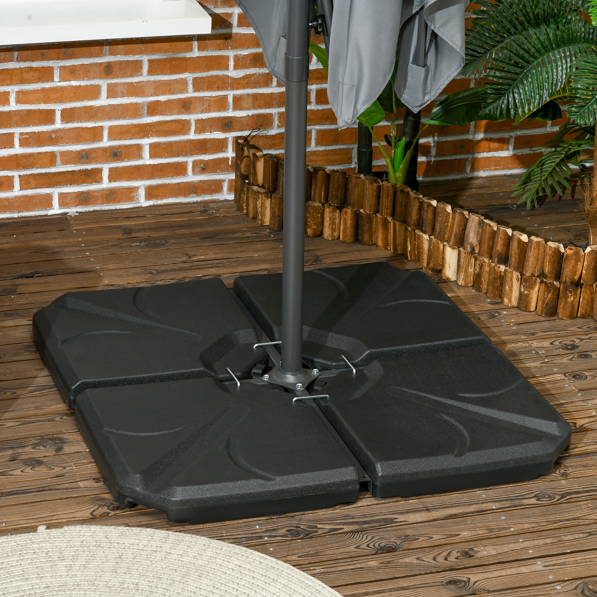 Base para Sombrilla de 4 Piezas Soporte para Parasol Rellenable con Arena 72 kg o Agua 56 kg para Jardín Patio Terraza Negro