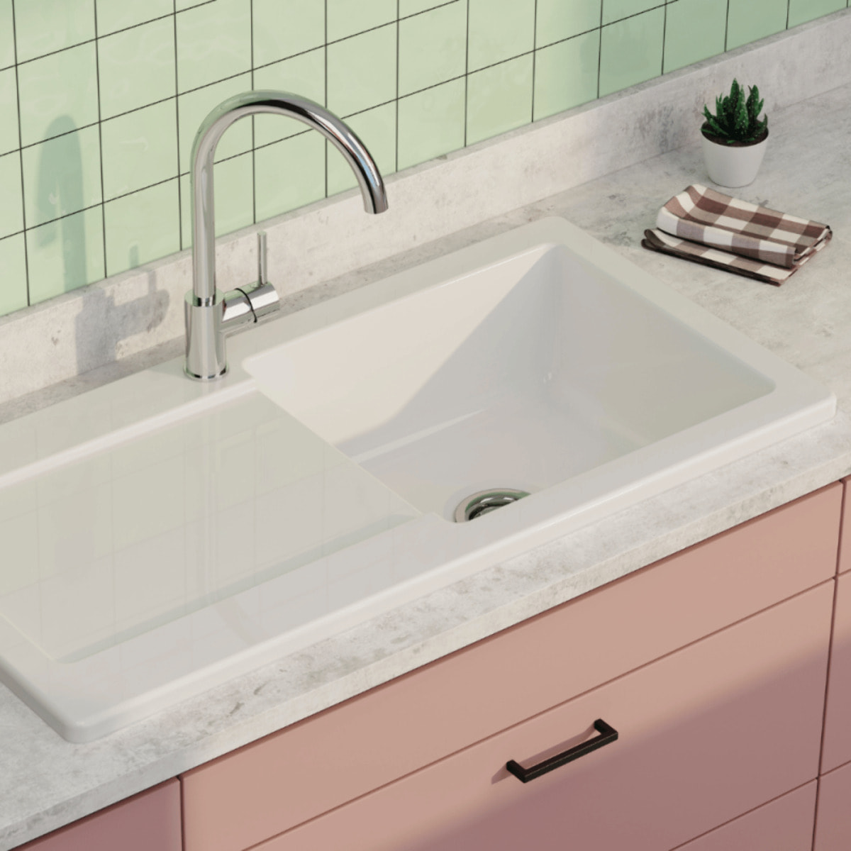 Evier 1 cuve avec égouttoir et vidage manuel Arkitekt blanc