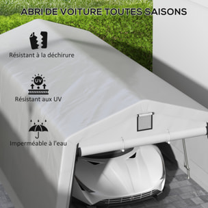 Tente garage carport dim 6L x 3,3l x 2,4H m acier galvanisé robuste PE haute densité 150 g/m² imperméable anti-UV gris