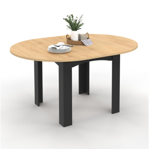 Table repas Dina plateau extensible 110-150cm rond et pieds noirs