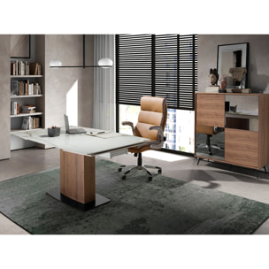 Mesa comedor extensible ovalada barril con tapa de mármol porcelánico blanco con vetas en tonalidades grises y marrones en acabado brillo 160x100x76cm