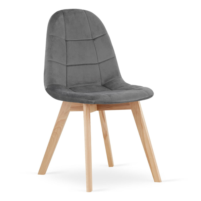 Sedia Bora in velluto grigio scuro con gambe in faggio