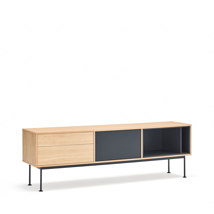 Mueble de televisión Yoko 2 cajones y 1 puerta roble y gris antracita