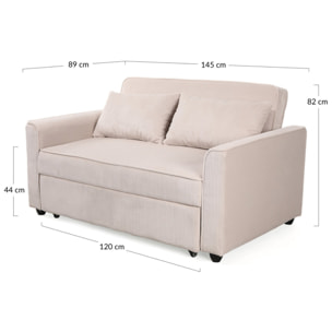 Ernest - Canapé droit 2 places convertible en velours côtelé - Beige