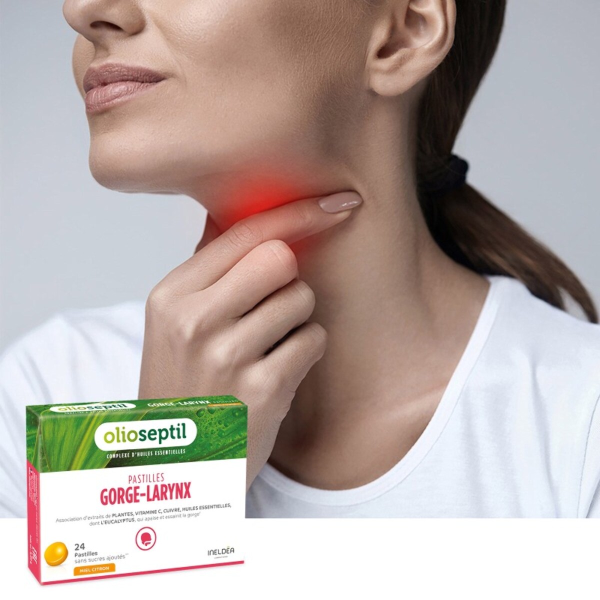 OLIOSEPTIL - Pastilles à Sucer Gorge-Larynx - Apaise et Assainit la Gorge - Sans Sucres Ajoutés - Extraits de Plantes, Vitamine C, Cuivre et Huiles Essentielles - 24 Pastilles