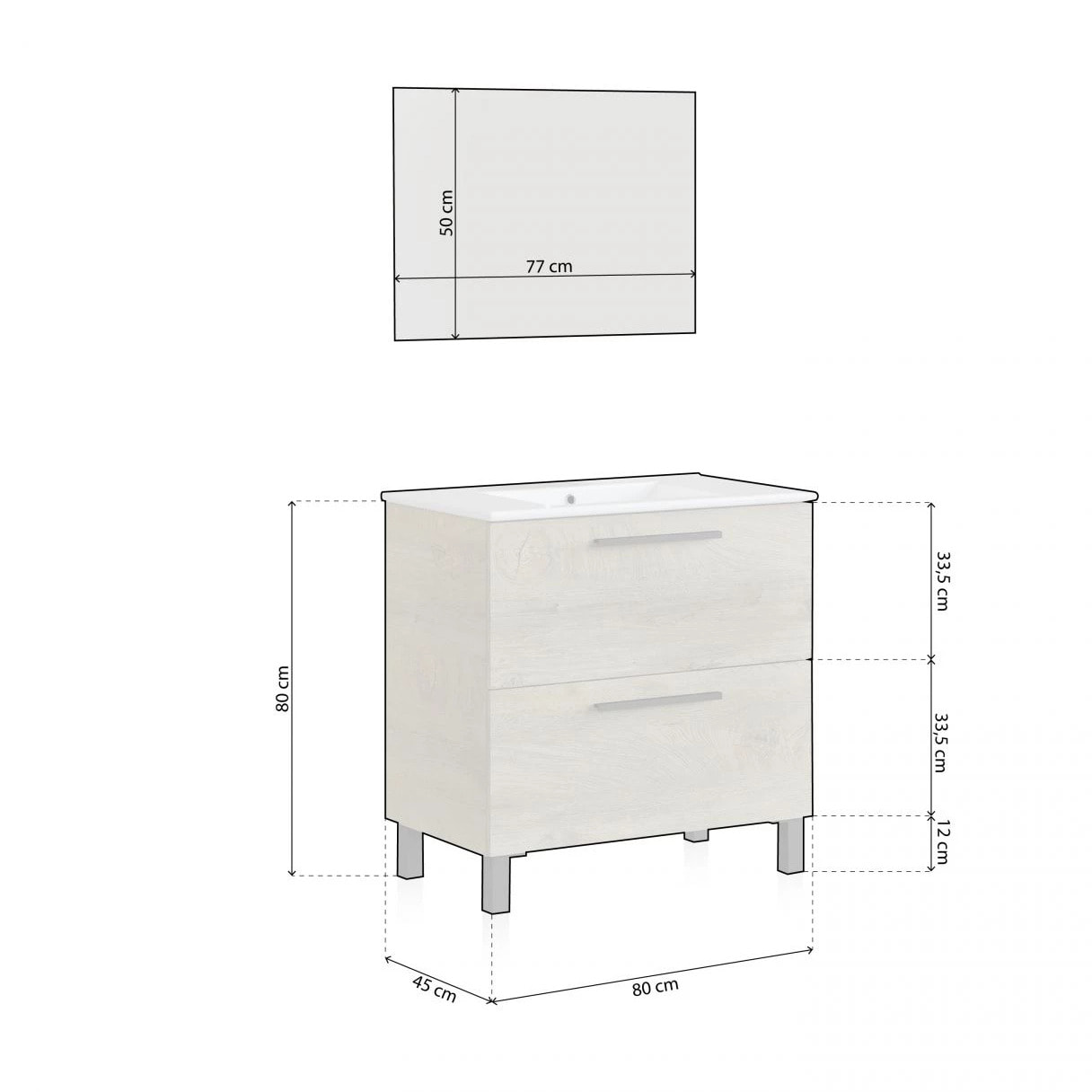 Mueble de baño con espejo Sense 2 cajones Roble Alaska