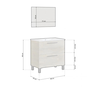 Mueble de baño con espejo Sense 2 cajones Roble Alaska