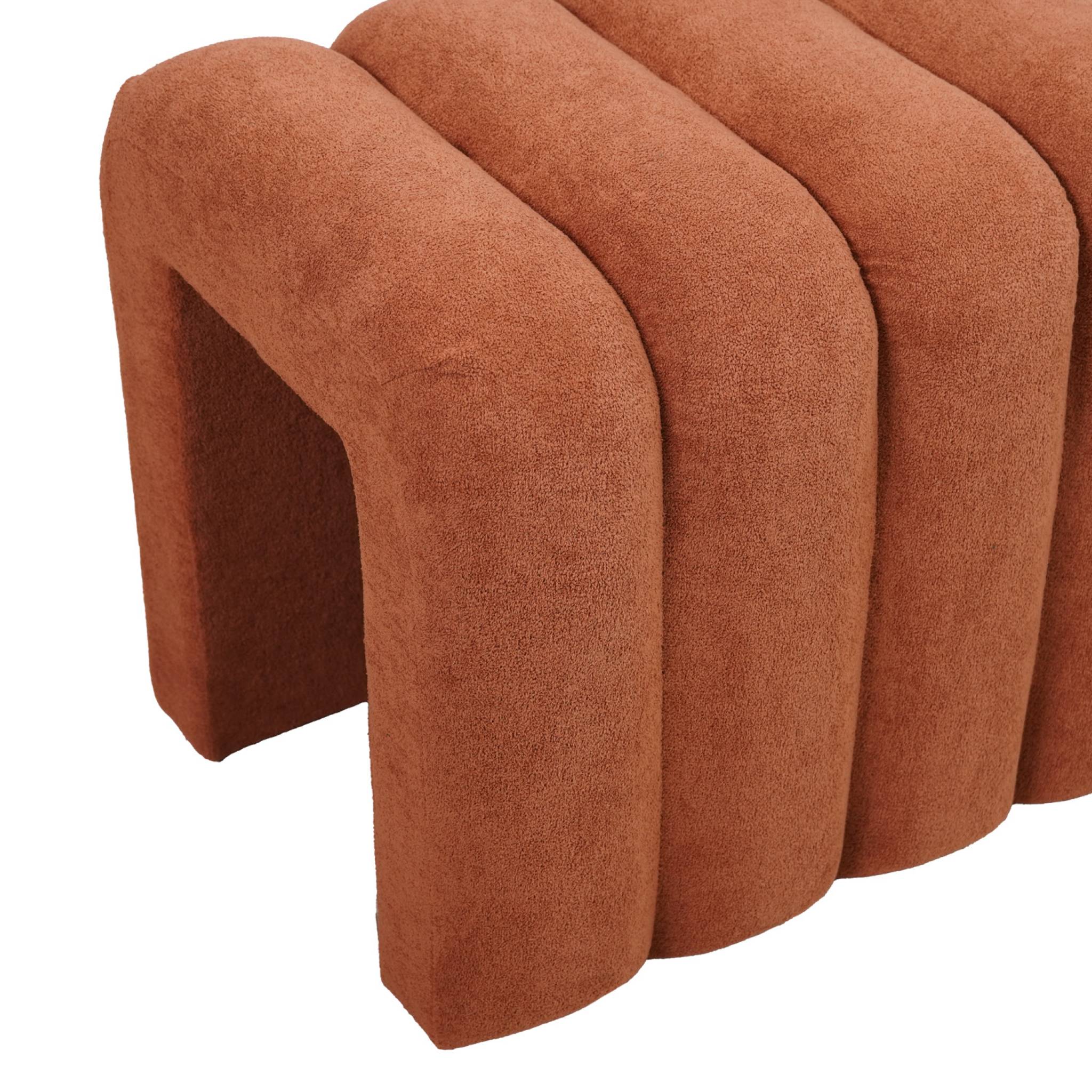 Banc. bout de lit blanc contemporain en tissu orange