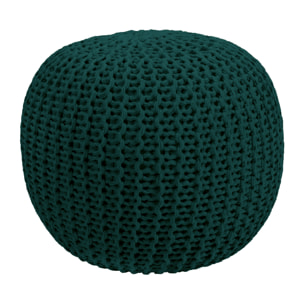 Pouf tricot rond en coton vert sapin D40 cm - Elisa