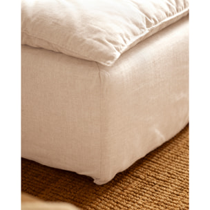 Pouf en coton et lin déhoussable ton blanc de 89x87cm Hauteur: 54 Longueur: 89 Largeur: 87