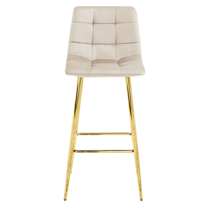 Sgabello alto Arceto in velluto beige e gambe dorate