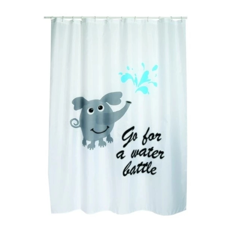 Rideau de douche Polyester WATER BATTLE 180x200cm QUALITE PREMIUM Gris & Blanc - Anneaux inclus MSV