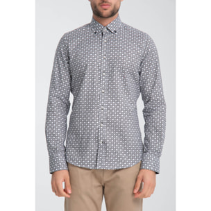 Camicia Uomo Botton Down Slim Oxford Stampato Bianco/Nero