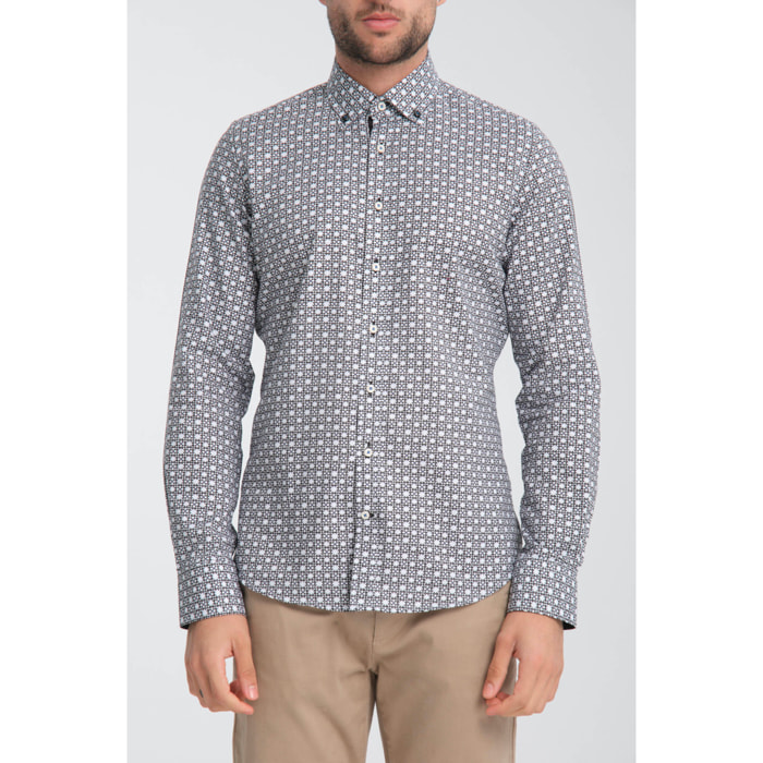Camicia Uomo Botton Down Slim Oxford Stampato Bianco/Nero