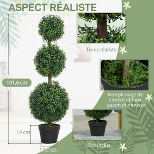 Lot de 2 buis artificiels topiaires en forme de boules x 3 dim. Ø30 x 101H cm avec pots