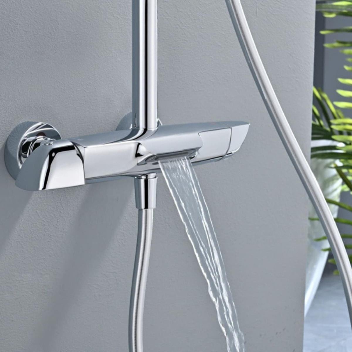 Ensemble bain/douche 3 jets avec mitigeur thermostatique de baignoire + douche de tête + douchette à main, chrome (SATSSTVK)