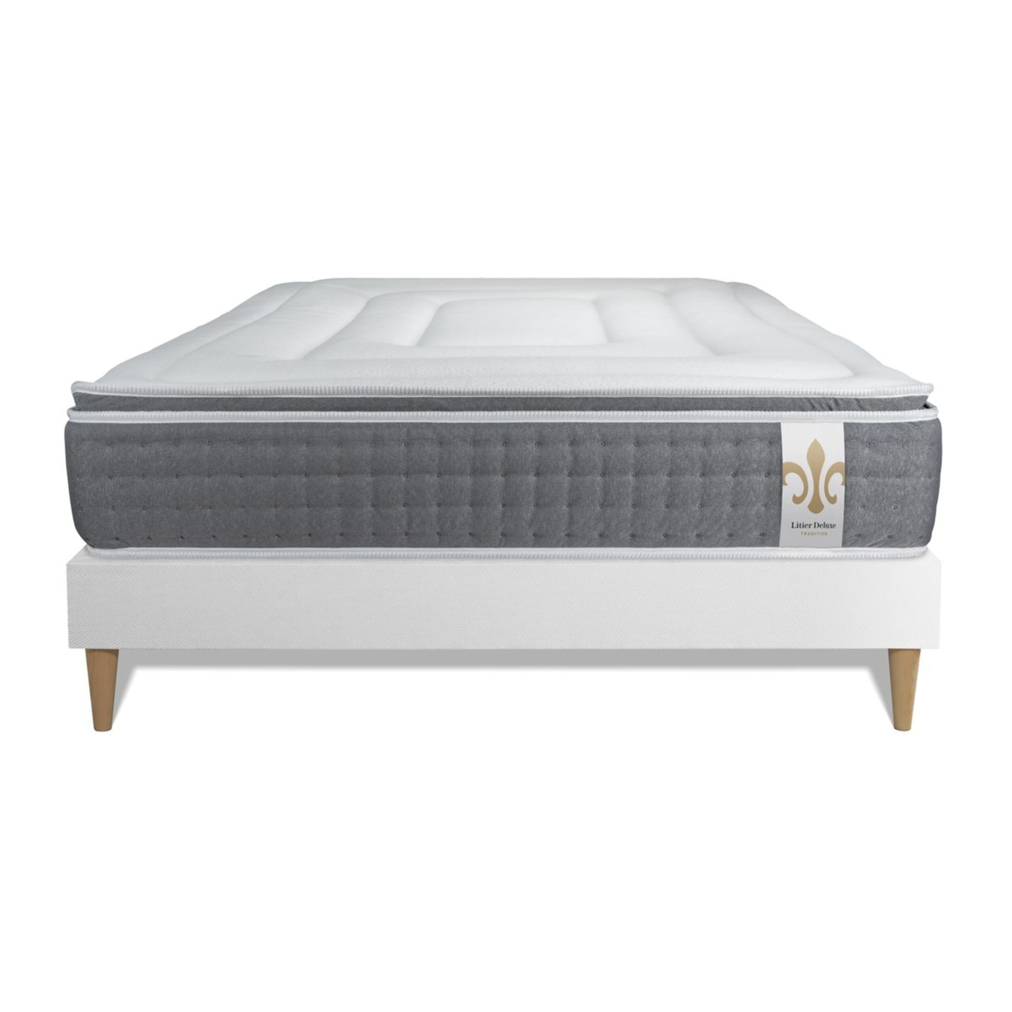 Ensemble Matelas Vingt-Six PLUS - 26cm - Ressorts ensachés et mémoire de forme - Effet nuage - Sommier Tapissier Blanc