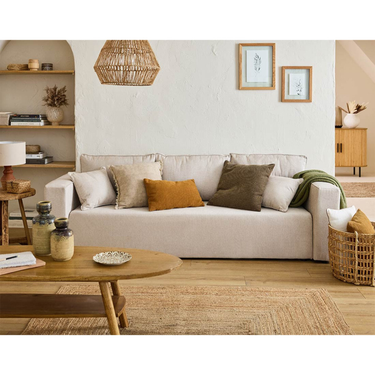 Topaze - canapé 3 places - convertible avec coffre - en tissu - Beige