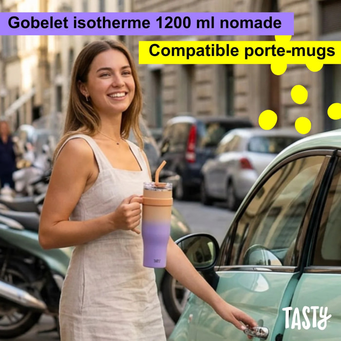 Gobelet isotherme 1200 ml lilas et pêche Tasty