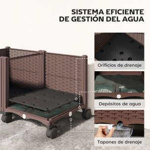 Jardinera Elevada con 6 Ruedas, Jardinera Exterior Móvil de Plástico con Riego Automático y Drenaje, Macetero Exterior para Cultivos, Plantas, Jardín, Terraza, 80x40x43 cm, Marrón