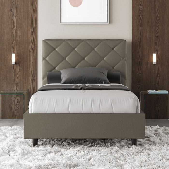 Letto matrimoniale francese con rete imbottito 140x200 similpelle cappuccino Priya