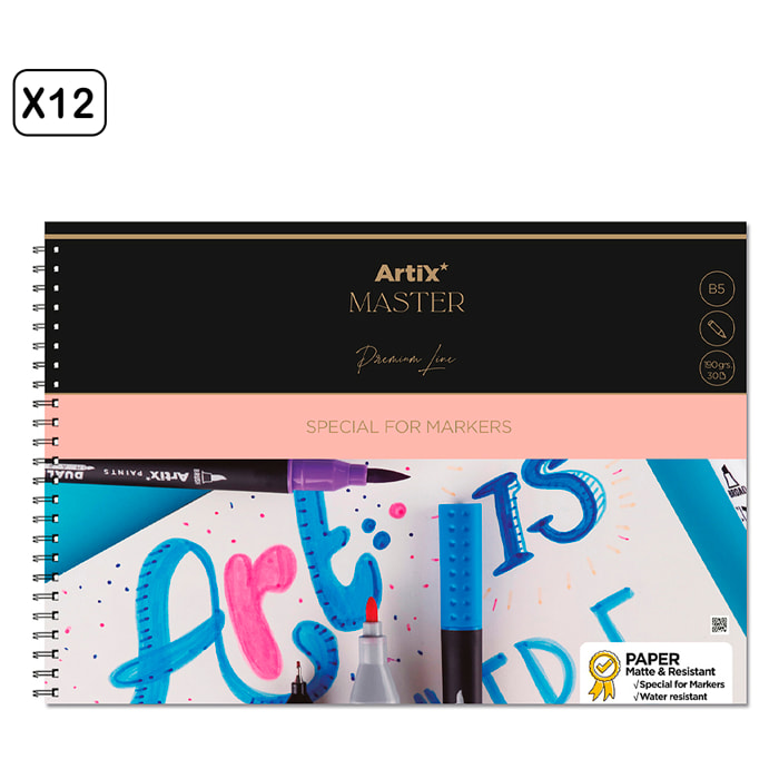 PACK 12 UDS BLOC DE MARKER PAPER 30 FOGLI B5 SPIRALE