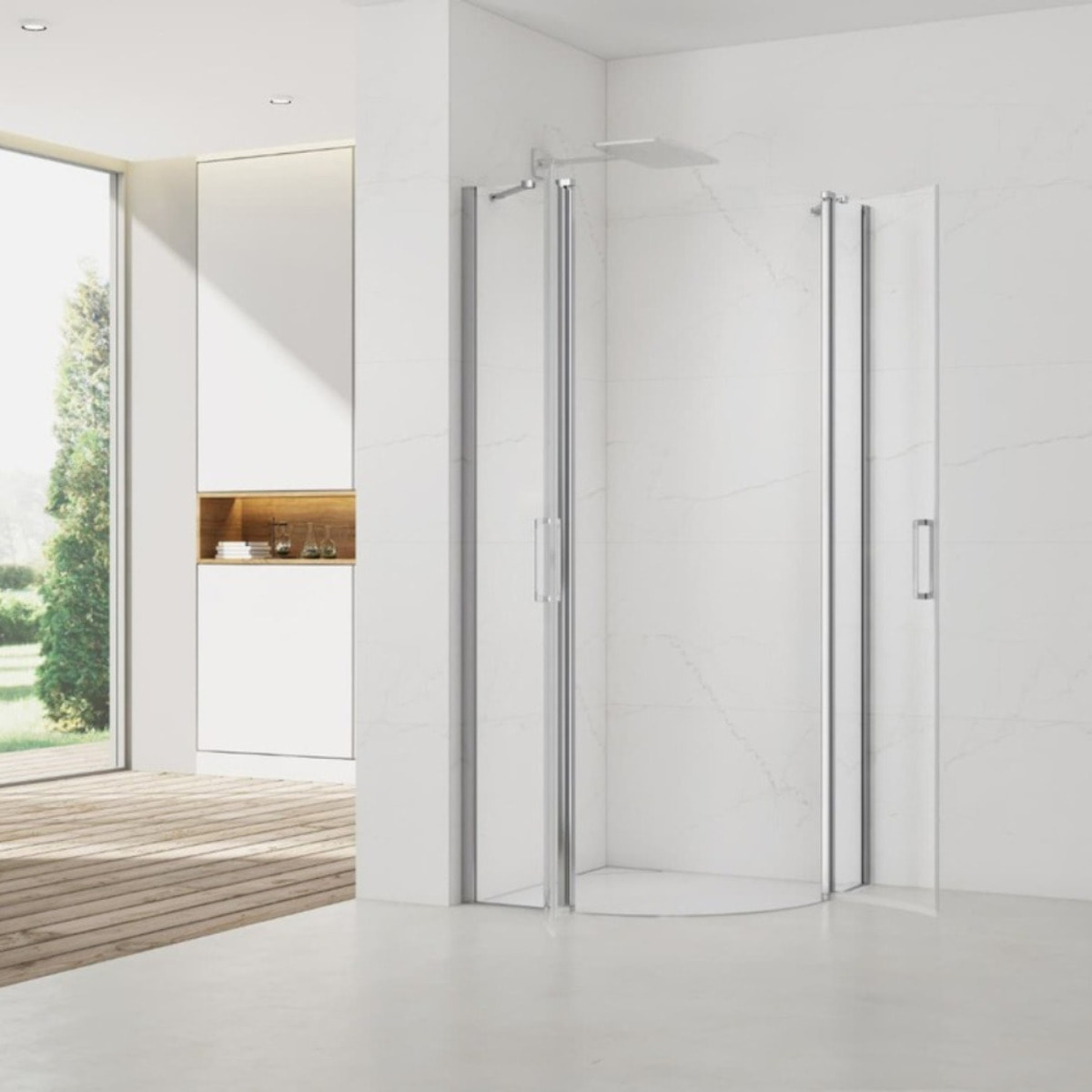 Set Porte de douche 90x195 cm transparente + 2x Poignée pour porte de douche, chrome (SATFUSP90CRT-SET)