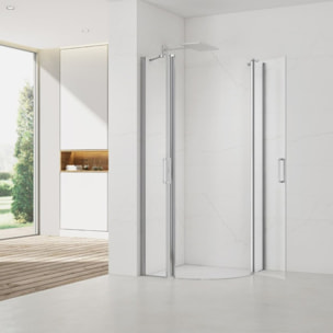 Set Porte de douche 90x195 cm transparente + 2x Poignée pour porte de douche, chrome (SATFUSP90CRT-SET)