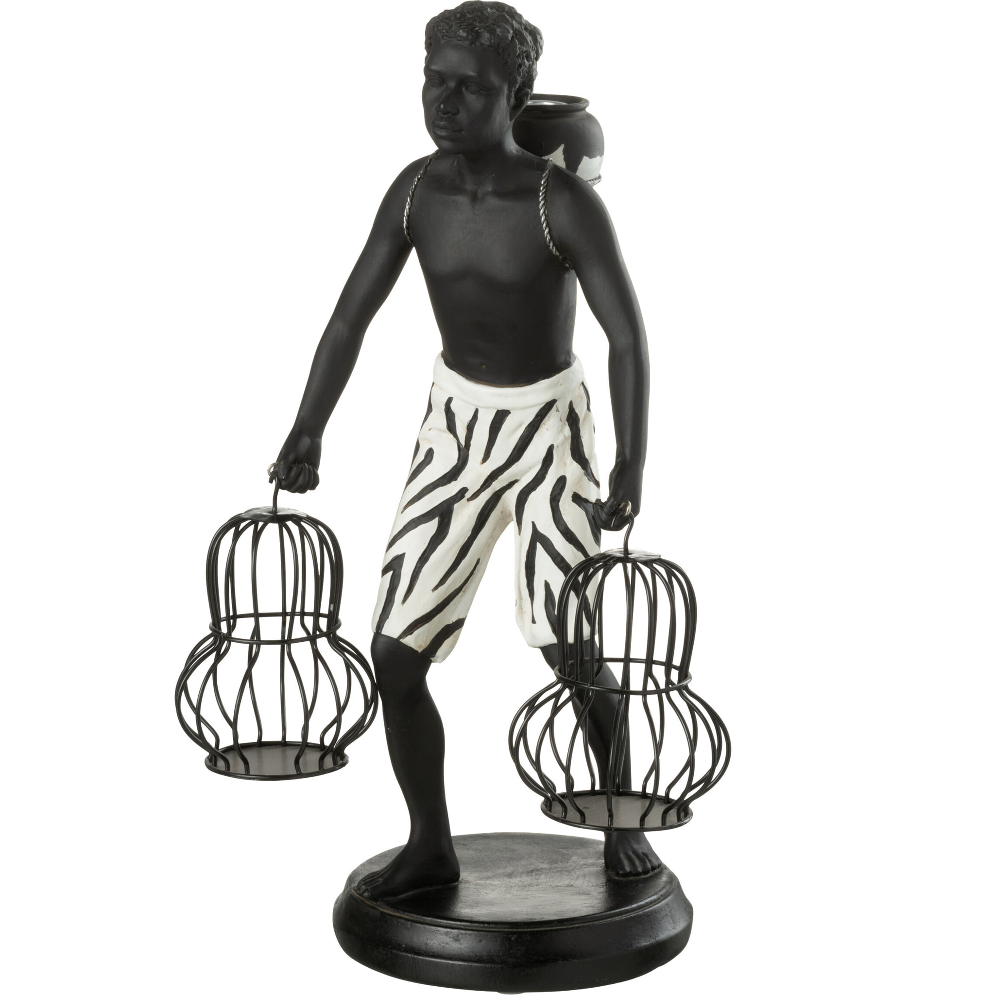 J-Line décoration Garçon Debout Ehtnique Panier - polyrésine - noir/blanc