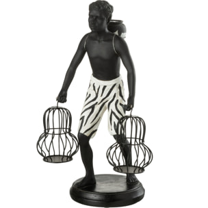 J-Line décoration Garçon Debout Ehtnique Panier - polyrésine - noir/blanc