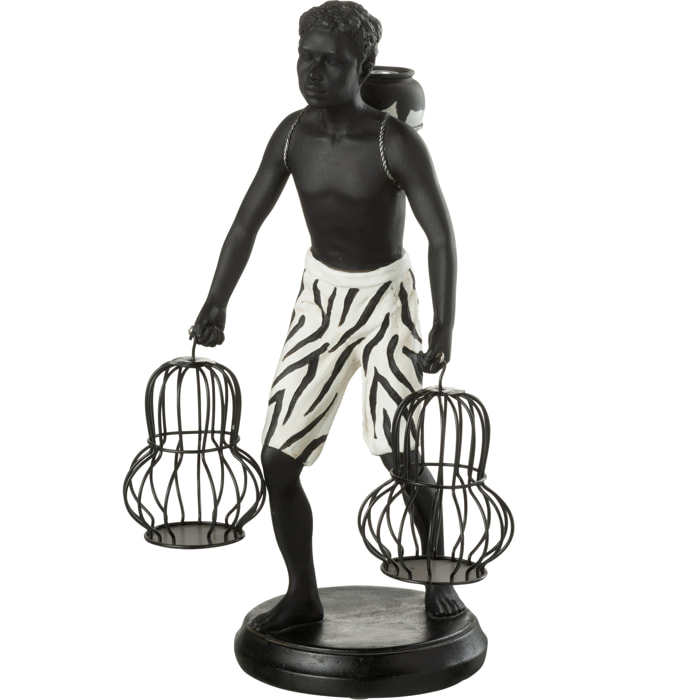 J-Line décoration Garçon Debout Ehtnique Panier - polyrésine - noir/blanc