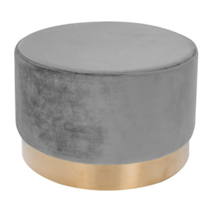 Pouf tondo Nano in velluto rosa con base dorata