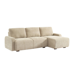 Canapé d'angle droite 3 places tissu beige L 260 x P 88 / 139cm / x H 87cm - Dany