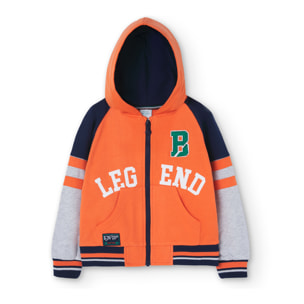 Chaqueta niÃ±o, felpa, estampado, capucha forrada, naranja