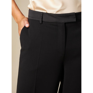 Oltre - Pantalón modelo palazzo con perfiles de raso - Negro