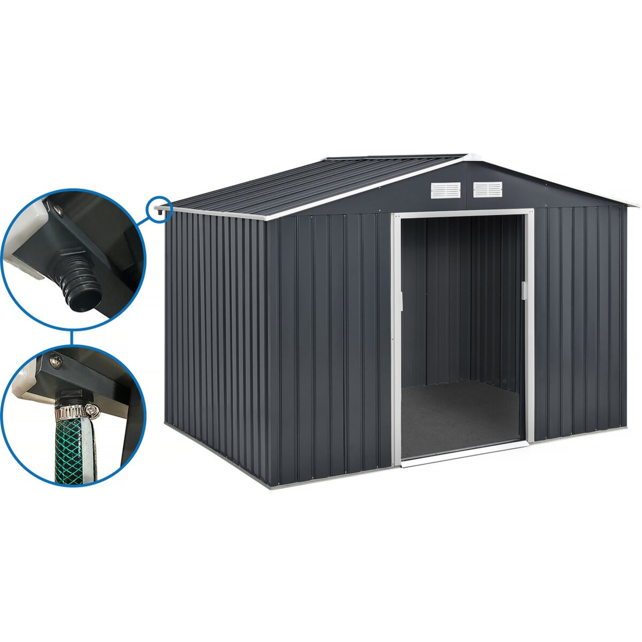 Abri de jardin métal - "Vegas" - 7,06 m² avec gouttière - Gris