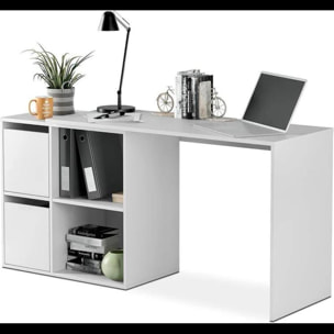 Scrivania Multiposizione Angolare O Dritta Reversibile Con 4 Ripiani Chiusi Vani A Giorno Ufficio Studio Casa Gaming Design 152 x 49 x 74 Cm Bianco