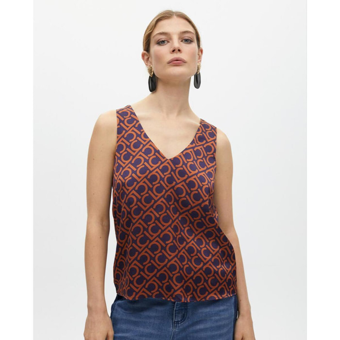 Top Scollo a V Stampato