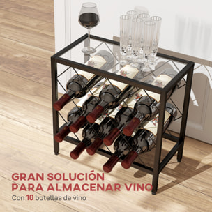 Botellero Vino para 10 Botellas Botellero con Encimera de Vidrio Templado y Marco de Acero para Salón Comedor 41x22x41 cm Negro