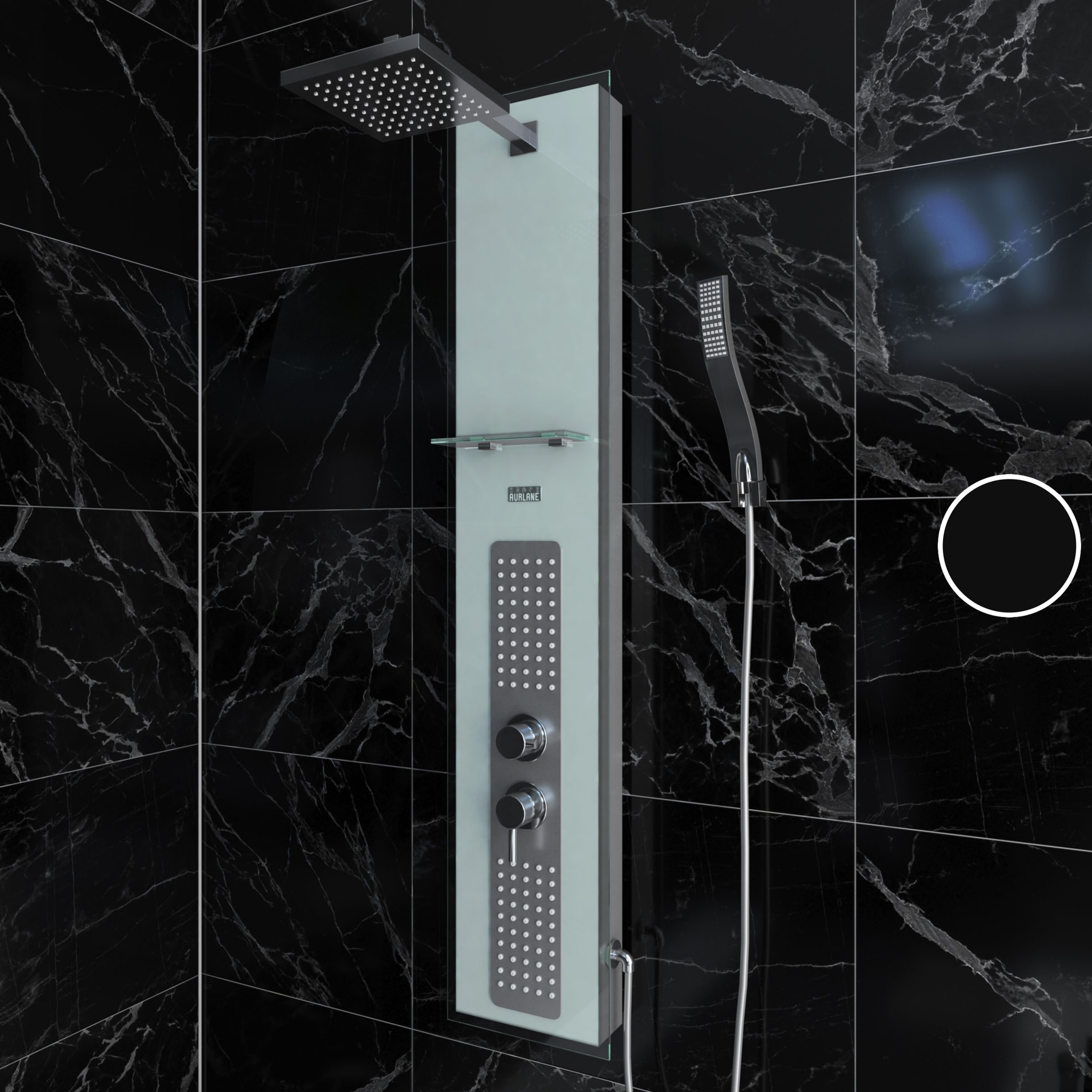 Colonne de Douche à Hydromassage 22x125cm - Verre Trempé avec plaque Inox - ALPHA WHITE