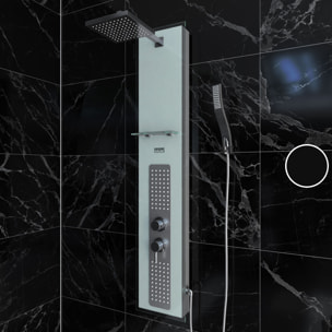 Colonne de Douche à Hydromassage 22x125cm - Verre Trempé avec plaque Inox - ALPHA WHITE