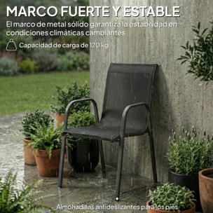Juego de 6 Sillas de Jardín Exterior Apilables, Sillas Terraza Exterior con Reposabrazos, Asiento y Respaldo de Malla Transpirable, Estructura Metálica Resistente, 51x69x87 cm, Negro