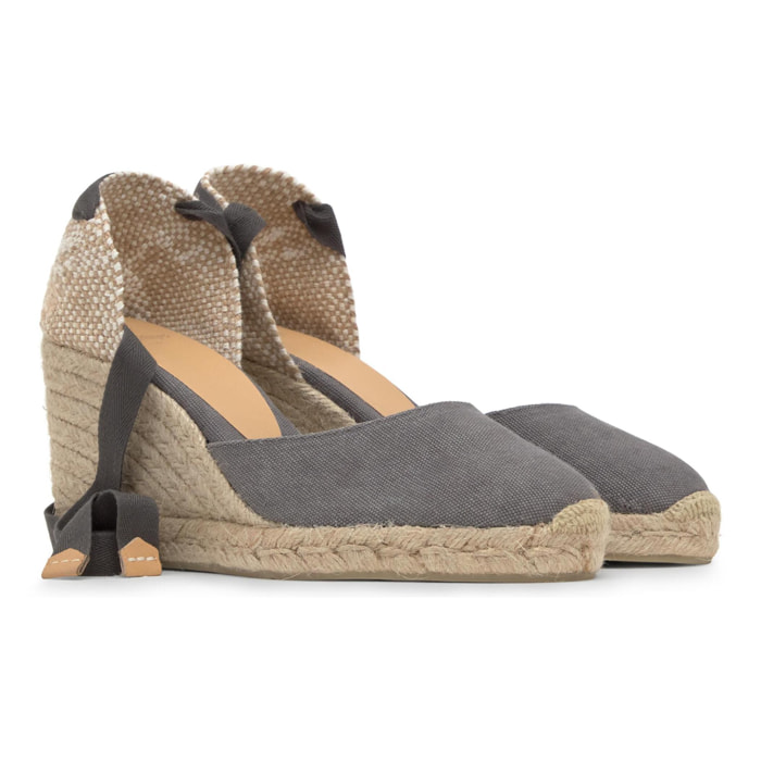 Alpargata de cuña Carina en algodón orgánico lavado con cierre de cintas