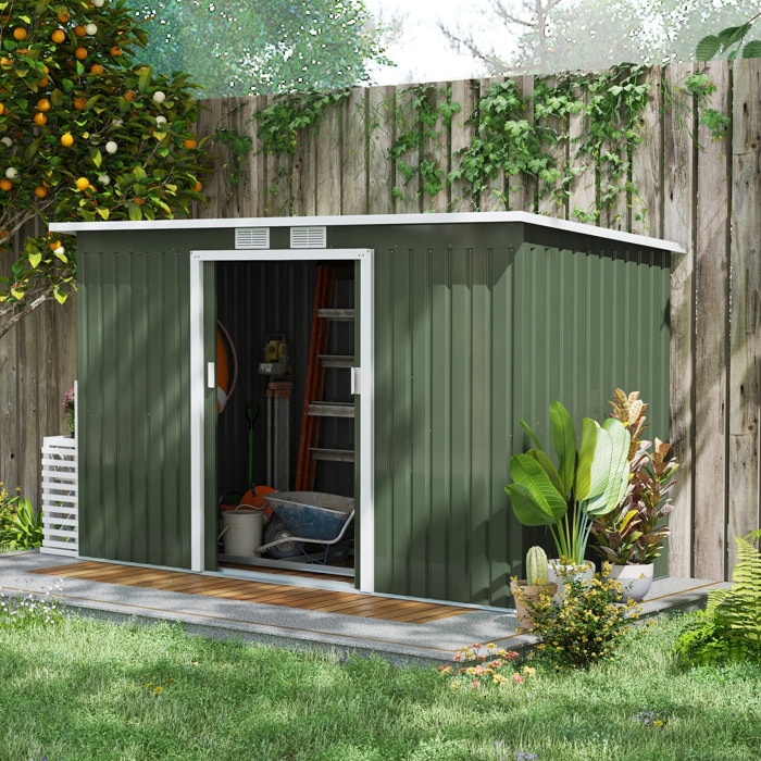 Abri de jardin - remise pour outils - cabanon portes verrouillables - dim. 2,8L x 1,3l x 1,72H m - tôle d'acier gris vert